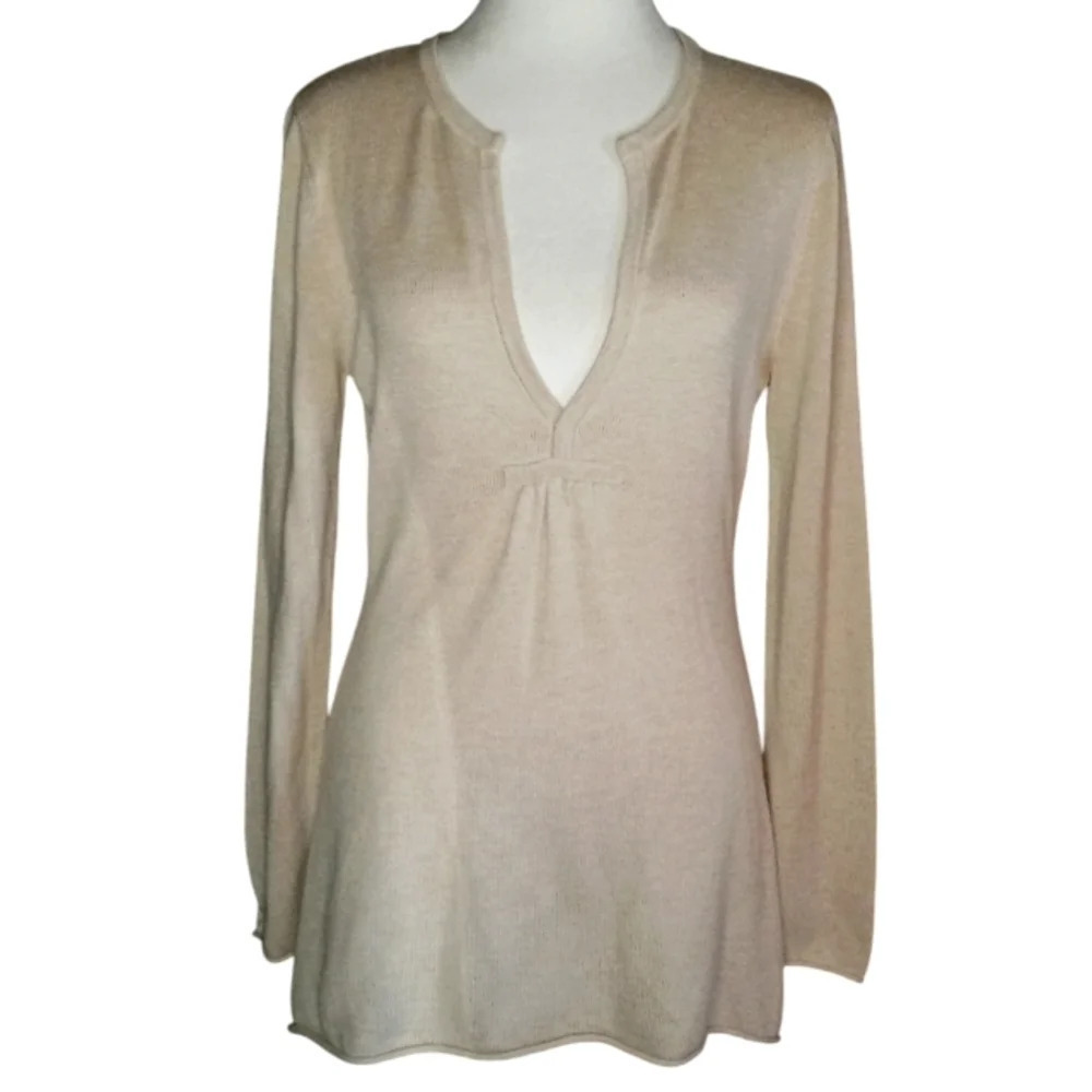 Soft Surroundings Cream Color Knit V Neck Cashmere Rabbit Hair Sweater Medium